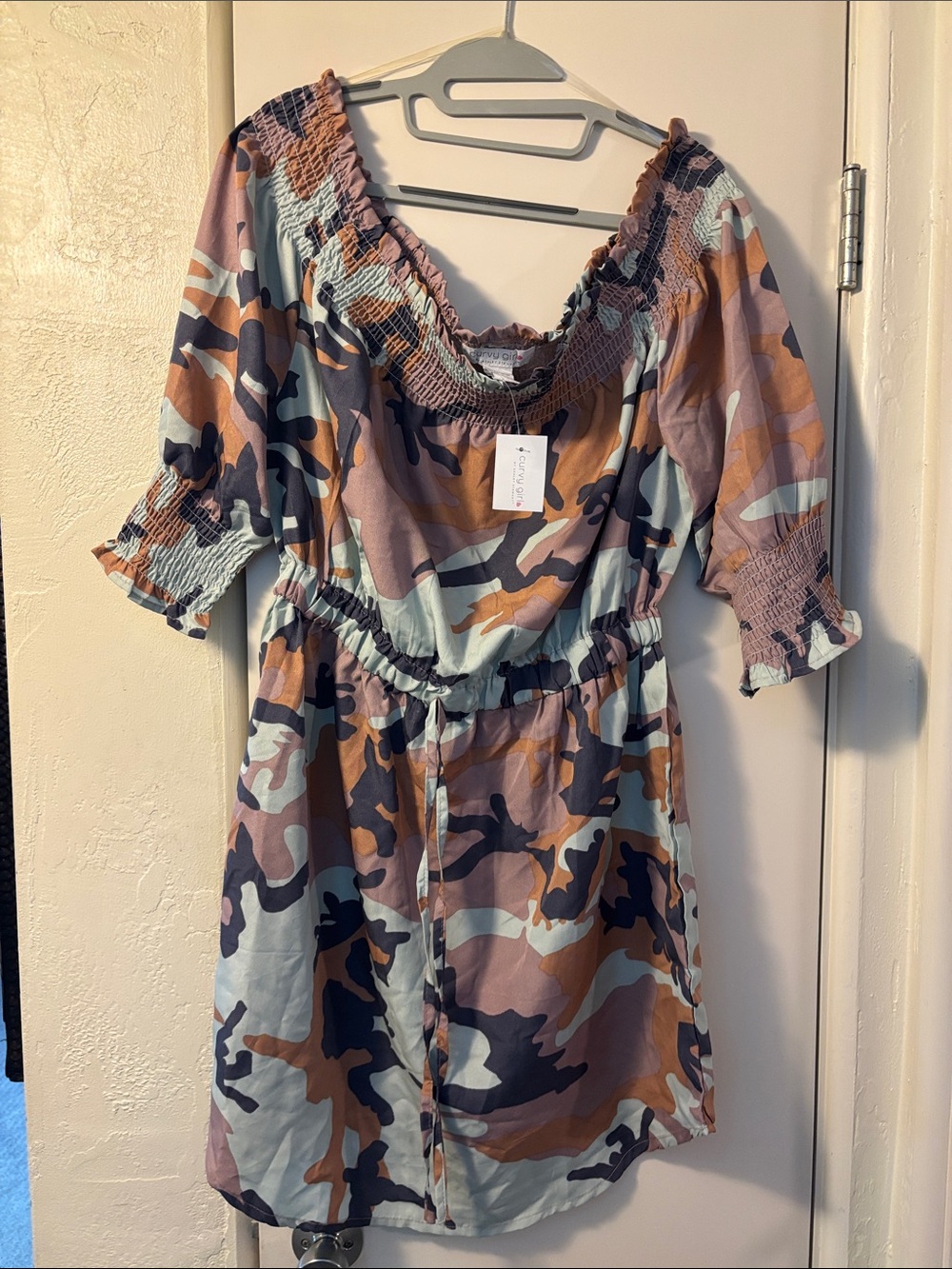 Ashley Stewart Curvy Girl Camo Print Mini Dress - Mauve, Sage, Tan